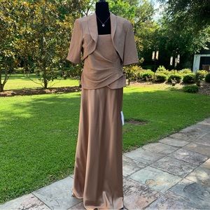 NWT Cachet Mother of Bride Wedding Formal Dress Bolero 14 2 Pc Set Taupe Bling